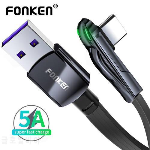 FONKEN USB C Cable 5A Fast Charging Wire 90 Degree Liquid Silicone Cable for Xiaomi Mi 11 Type-c Charge Cable Phone Charger Cord