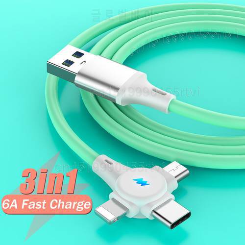 3 in 1 Super Charge Data USB Cable for Huawei iPhone 14 13 12 2 in 1 6A Fast Charge 8 Pin Micro USB Type-c Cable for Samsung S20