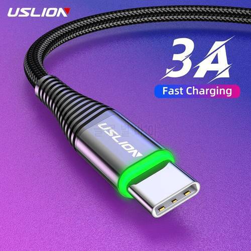 USLION 0.5m/1m/2m LED 3A USB Type C Cable Fast Charge Wire for Samsung Galaxy Xiaomi Huawei Data USB-C Type-C Cable Charger Cord