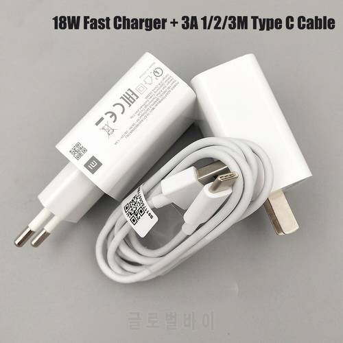 Original For Xiaomi Poco M3 F2 Pro Fast Charger 18W QC3.0 Power Adapter 1/2/3M 3A Type C Cable For Mi 9 8 SE CC9 Pro Redmi Note8