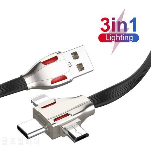 3 In 1 USB C Micro USB 8 Pin Cable For iPhone 14 13 12 Pro Samsung Android 3A Multi Charger Fast Charging USB Type C Kable Cord