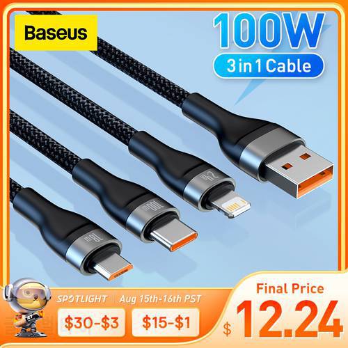 Baseus 3 in 1 USB Type C Cable 100W Fast Charging Data Cable for iPhone 13 Pro Phone Charger for Xiaomi Samsung Micro USB Cable