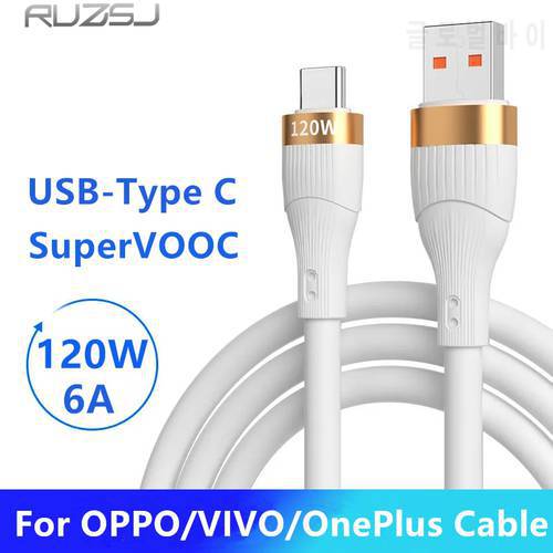 RUZSJ 120W 6A USB Type C Cable Fast Charge For OPPO Find X Reno R17 VIVO Oneplus 9 Xiaomi Huawei Type-c USB C Cables Super VOOC