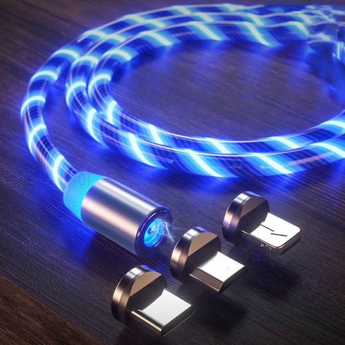 Magnetic Luminous Lighting Cable Micro USB Type C Cable For iPhone Samsung Xiaomi LED Flow Light Magenetic Charger Fast Charge