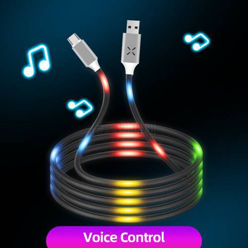 ANKNDO Luminous Voice Control USB Cable Type C Micro USB Phone Charger Cable Lighting Car Charger Cable Telephone Accessories