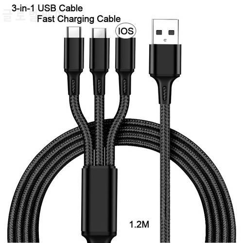 3 In 1 USB Charging Cable For Samsung Xiaomi Huawei Apple Mobile Phone USB Type C Fast Charger Tablet Charging Cable Accessories