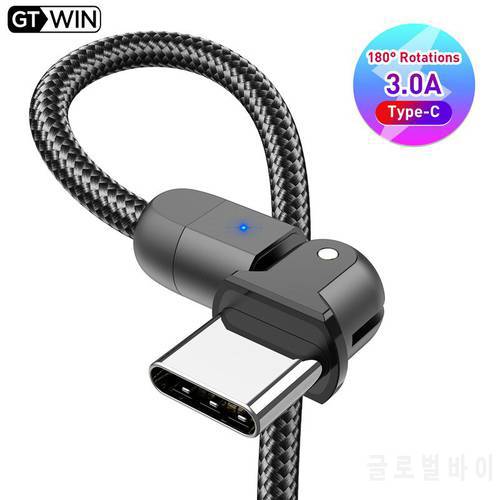 GTWIN USB Type C 90 Degree Fast Charging Type C Cable For Xiaomi mi 11 mi 10 Mobile Phone Data Cord For Samsung S10 S9 Cable 2M