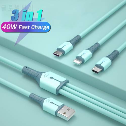 5A 3 in 1 USB Fast Charging Cable For Huawei Mate30 iPhone 14 13 12 Pro Max X XR 11 XS Micro USB Data Cord Type C Charger Wire
