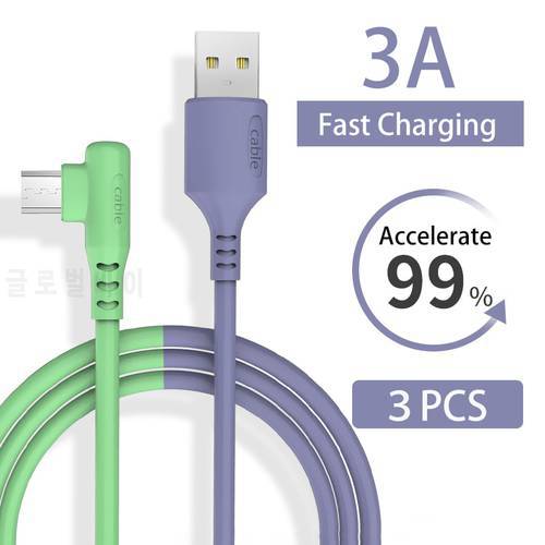 3Pcs USB Micro Cable 3A 90 Degree Elbow Data Cable Charging Cable for Samsung Huawei Xiaomi Mobile Phone Fast Charging Usb Cable