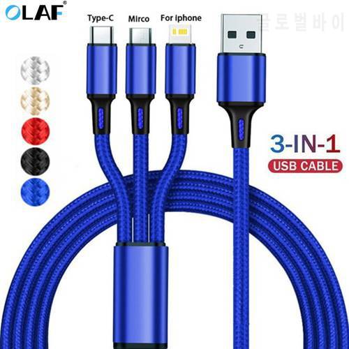 Olaf 3 in 1 USB Charging Cable For iPhone Xiaomi Samsung S10 Usbc Cable USB Type C Cord Universal USB Multi Charging Cable