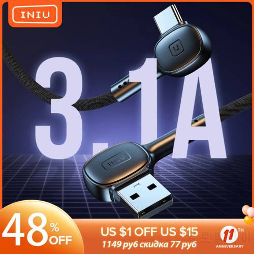INIU 90 Degree USB Type C Cable 3.1A Fast Charge Phone Charger Data Cord For Xiaomi 11 10 Redmi Note 8 9s Huawei P40 Samsung S20
