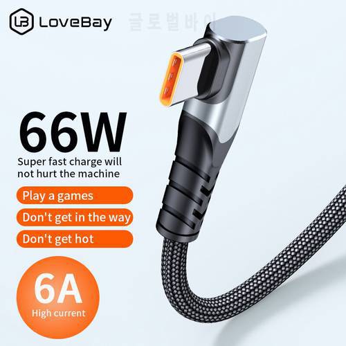 Lovebay 90 Degree Elbow 6A USB Type C Cable Super Fast Charging Cord For Xiaomi 12 11 Oneplus 10 Pro Huawei Samsung Data Cord