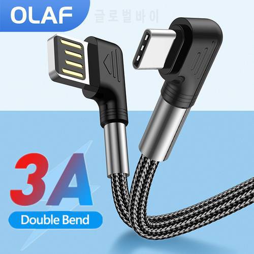 USB Type C Double 90 Degree USB C Cable Fast Charge 3A Type C Cable For Samsung Huawei Xiaomi Snyc Charging Data USBC Cable