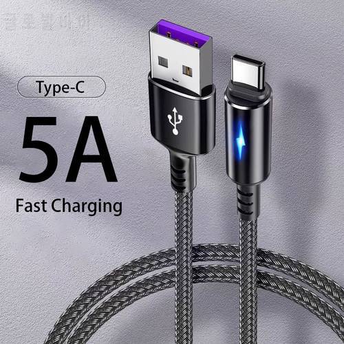 LED Light 5A Type C Cable Fast Charging USB Cable for Galaxy Xiaomi Huawei Note 7 Phone Accessories Usb C Cable Charger Cord