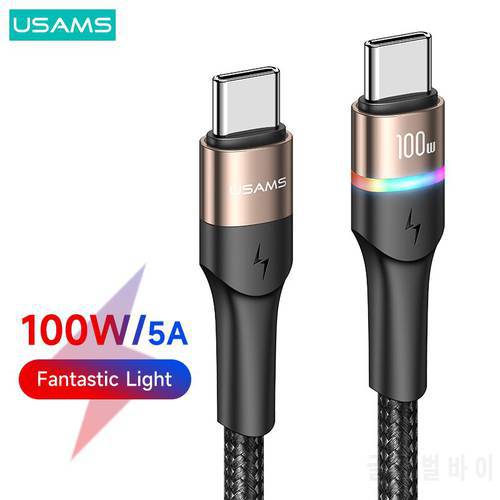 USAMS PD 100W 6A Colorful LED Indicator Fast Charge Data Cable QC USB A C To Type C Cable For Huawei Xiaomi Tablet Laptop Cable