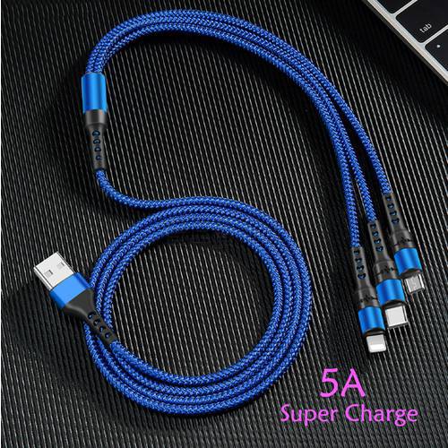 FLOVEME 5A 3 in 1 USB Cable for iPhone Charger Fast Charging Micro USB Type C Cable for Samsung S10 Xiaomi 8 Pin Lighting Cord