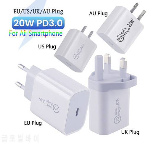 20W AU/EU/US/UK QC 3.0 PD USB Charging plug Cable USB C Cable C2L C2C Fast Charger For Huawei Samsung Xiaomi For Iphone charger