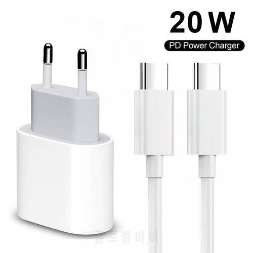 20W Fast Charger For iPhone 12 13 Mini 11 Pro Max EU Plug Charger Type-C to Type-C USB Cable For iPhone iPad Charger USB-C Cable