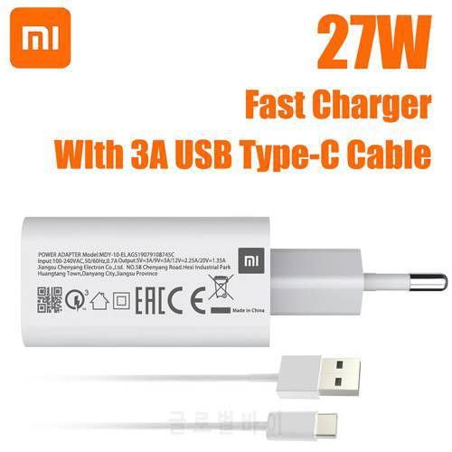Original XIAOMI 9 Pro 27W Fast Charger With 3A USB Type C Cable Quick Charging for Xiao Mi 11 10 9 8 7 6 5 X T SE Redmi Note 9