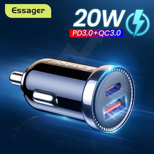 Essager Mini USB Car Charger 20W QC 3.0 Type C Fast Charging Phone Charger For iPhone 12 Pro Max Dual USB Car Charge