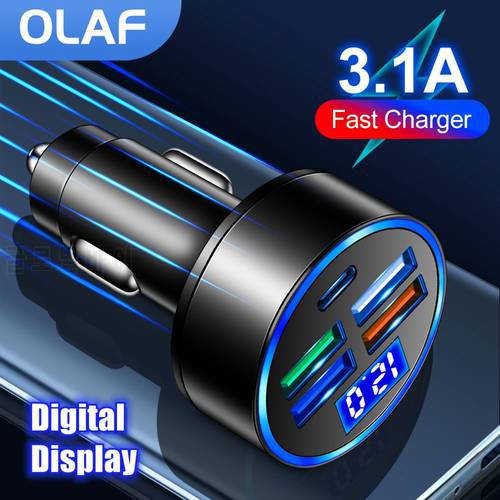 Olaf 5V 3.1A PD Car Phone Charger USB Type C Fast Charging For Mobile Phone Adapter in Car Quick Charge 3.0 with Digital Display