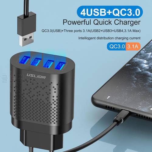 USB Charger EU/US Plug 4 Port 48W Fast Wall Chargers 3A Quik Charge 3.0 Mobile Phone Chargers For IPhone 13 11 Samsung Xiaomi