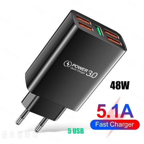 48W 5 usb charger Quick Charge For iphone 12 pro max xiaomi mi mix 4 oneplus universal travel Mobile Phone fast charging Charger