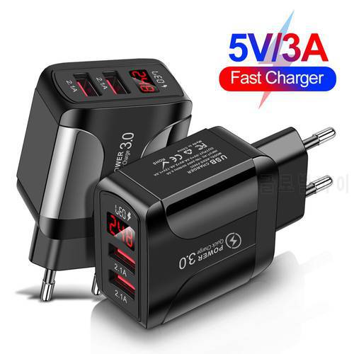 Quick Charge 3.0 USB Charger LED Display 2 Port Fast Charging For iPhone 12 11 Samsung Xiaomi Tablet Wall Phone Charger Adapter