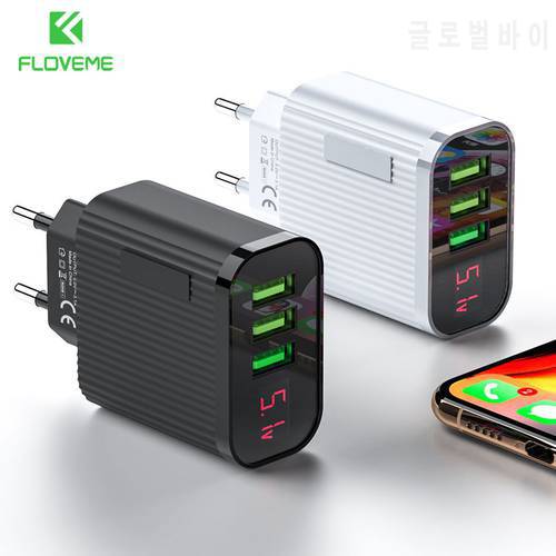 FLOVEME 15W Quick Charge Digital Display USB Travel Wall Charger Adapter 3 USB Port EU Plug 3A Smart Phone Charger Fast Charger