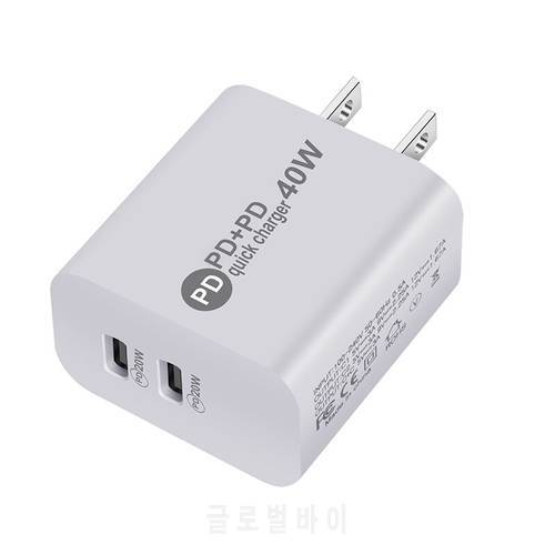 Dual Port Type-C Fast Charger 20W EU/US Plug Mobile Phone Tablet Power Supply Device Charger 2 USB-C Port For iphone 13 Pro Max