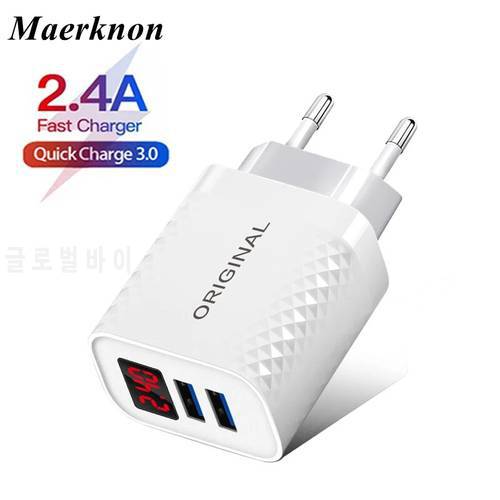 USB Fast Charging Charger 18W Quick Charge 3.0 LED Display EU US Wall USB Adapter For iphone 12 11 Samsung Xiaomi fast charger