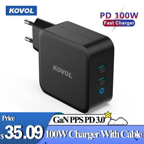 KOVOL 100W GaN Charger Laptop Phone Fast Charging PD PPS Charger For MacBook Pro iPhone 13 12 Pro Max Samsung S21 Power Adapter