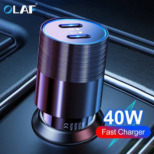 Olaf Dual USB C Fast Car Charger 40W 2 Port Type C PD Car Phone Charger for iPhone 13 12 11 Pro Max Samsung Power Adapter in Car