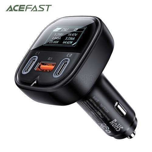ACEFAST USB Car Charger PD 101W Fast Charging QC4.0 3.0 FCP Type C USB AUTO Charger Quick Charge with OLED HD Display for iPhone