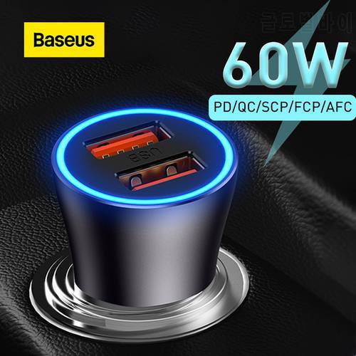 Baseus Car Charger 65W Fast Charging Triple-Port USB Type-C Phone Charger Lighter Slot Charger For iPhone Xiaomi Huawei Samsung