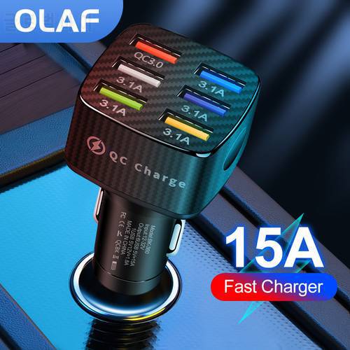 Olaf 75W USB Car Charger Fast Charging Quick Charge 3.0 15A 6 USB Charger For iPhone 13 12 Samsung Xiaomi Huawei Phone Charger