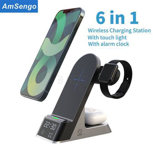 15W Fast Wireless Chargers For Samsung S22 S21 iPhone 13/12/11 Charging Station with light For Apple Watch 7/6/5/4/3 Airpods Pro