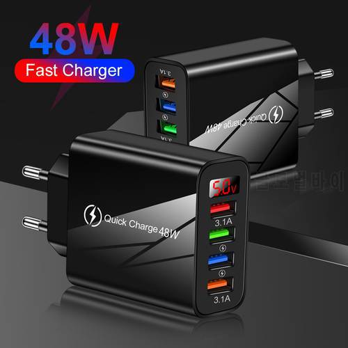 48W 4 USB Charger Quickly Charger Fast Charging Universal Wall Charger QC3.0 Adapter for iPhone 12 Xiaomi HuaWei Mate 40 Samsung