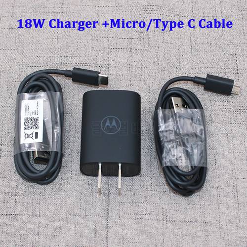 18W Turbo Power Charger QC3.0 Fast Charging Travel Adapter US Plug Micro/Type C Cable For Motorola Moto Edge X30 G5 G6 G7 P50 Z3