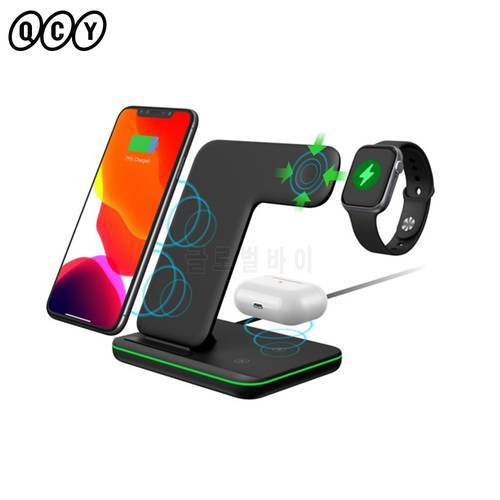 QCY 15W 3 in 1 Qi Wireless Charger Pad for iphone 13 12 Pro iWatch airpods Pro Foldable Charging Dock Station Charger Stand