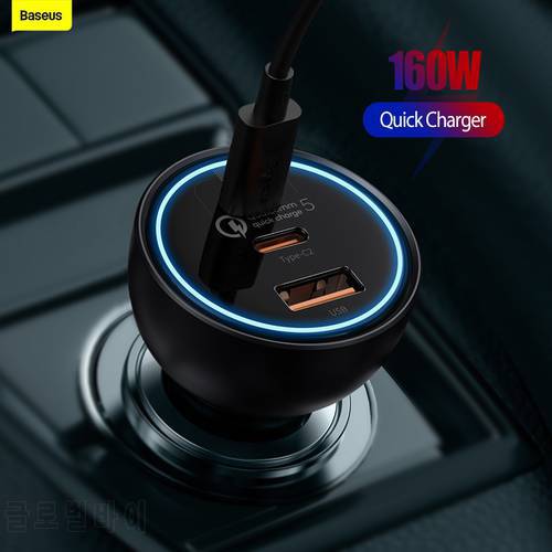 Baseus 160W Car Charger Quick Charge QC 5.0 4.0 3.0 PD Fast Charging For iPhone 14 13 12 Pro Xiaomi Laptops Tablets Car Charger