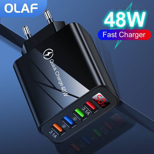 Olaf Digital Display USB Charger Quick Charger 3.0 QC3.0 48W Phone Chargeur for iPhone 11 12 13 Samsung Xiaomi Fast Charging USB