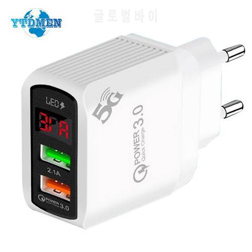 Quick Charge 3.0 USB Charger 5V 2A Digital Display Fast Charging Wall Phone Adapter For iPhone 13 12 11 Pro Max Xiaomi Samsung