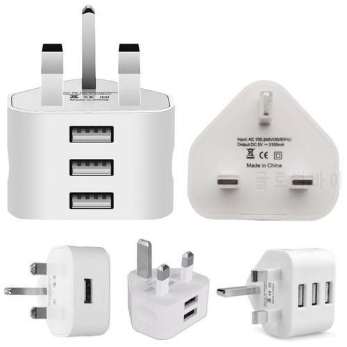 UK Plug 3 Pin Wall Charger Adapter With 1/2/3 USB Ports Charging For iPhone Samsung Xiaomi Charging Charger 110V-220V