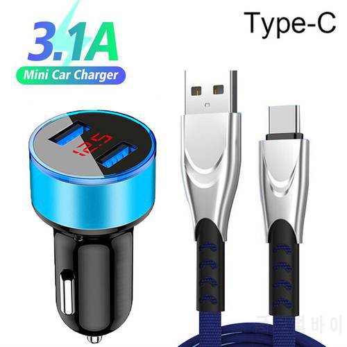 For Samsung Galaxy A12 A32 A52 A72 5G A21S A71 A51 A31 A41 Car USB Charger 3.1A Fast Charging Dual USB Charger Type-c USB Cable