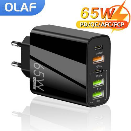 Olaf 65W USB Charger Fast Charge Adapter For iPad Tablet Type C PD Quick Charger For iPhone 13 11 Pro Huawei Xiaomi Samsung