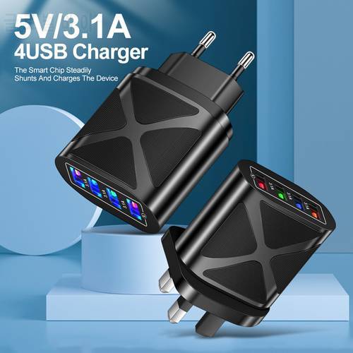 USB Fast Charger Quick Charge 4.0 3.0 Universal Wall 4 Ports Fast Charging For iPhone 12 X 7 Samsung Mobile Phone Chargers 3.1A