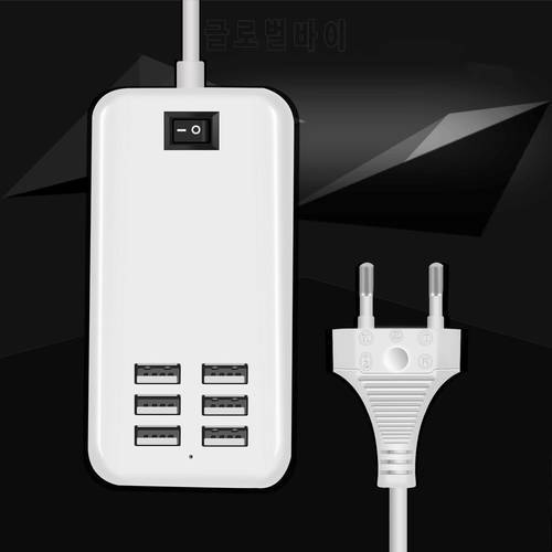 30W Multi 6 Port USB Charger 6A Rapid Charging Station Mobile Phone Desktop Travel Hub Connectors Extension Socket