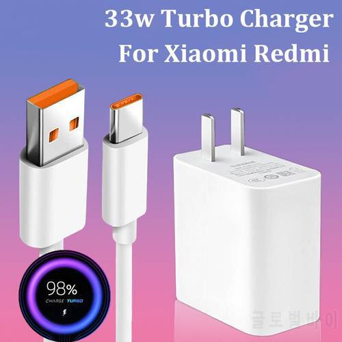 For Xiaomi Redmi Note 11 Pro Charger 33W Turbo Charge Fast Charging Adapter For Mi 12 11 Ultra 10 9 Poco X3 M3 K30 +Type C Cable