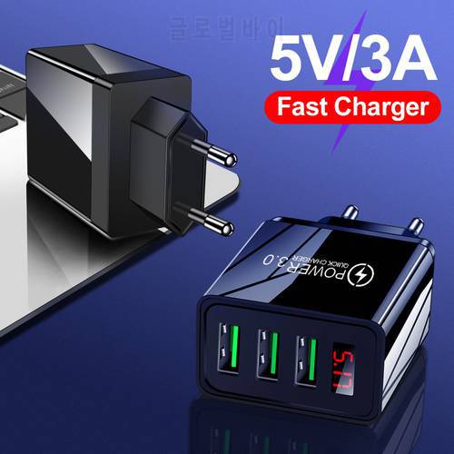 5V 3A Digital Display Quick charge 3.0 USB Charger for Xiaomi mi 11 10 9 iPhone Samsung Huawei Fast Charging Wall Phone Charger